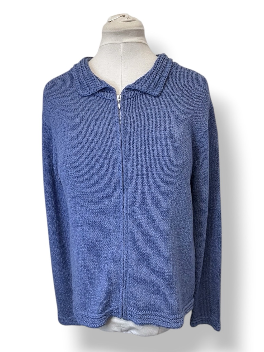 Coldwater Creek Women’s Full-Zip Knit Cardigan Sweater VTG 90s Normcore Blue L
